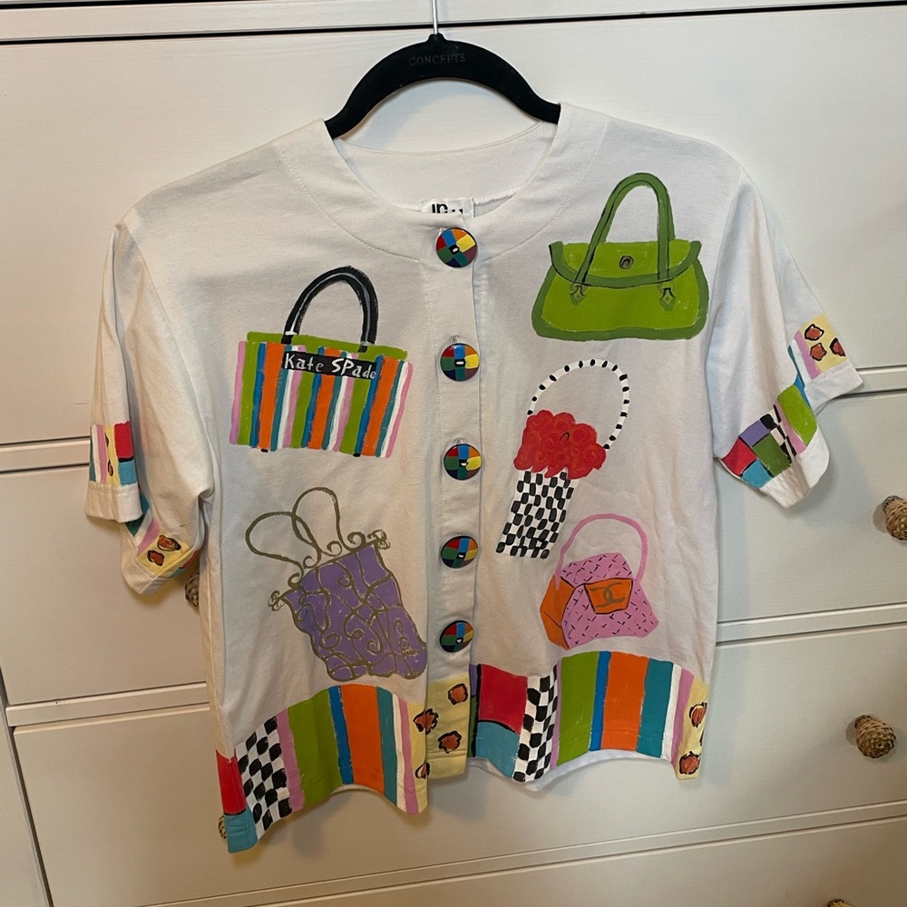 LrW Designs Alanta One of Kind Handpainted Fashion Purse Button Down Top